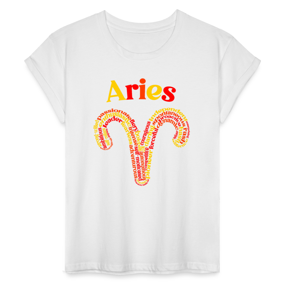 Women's Power Words Aries Relaxed Fit T-Shirt - white