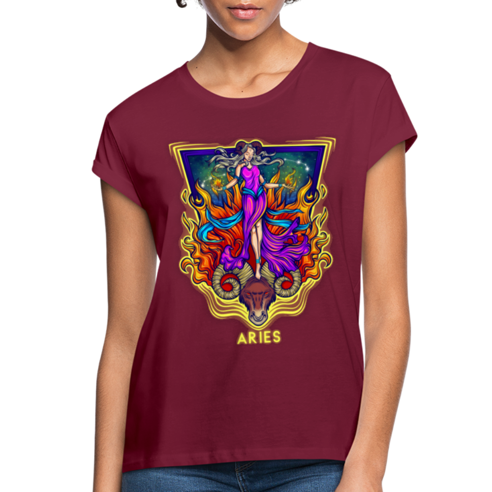 Women's Cosmic Aries Relaxed Fit T-Shirt - burgundy