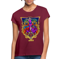 Thumbnail for Women's Cosmic Aries Relaxed Fit T-Shirt - burgundy