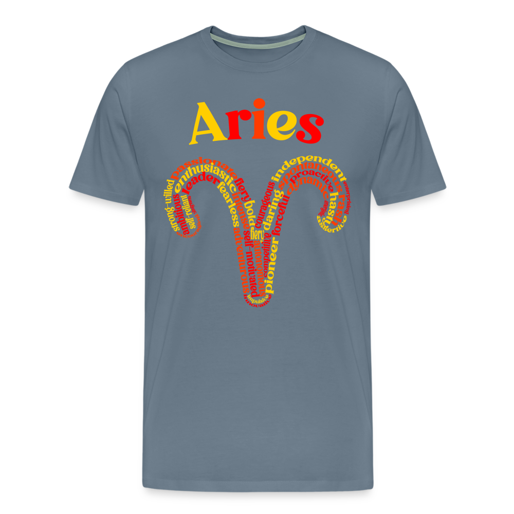 Men's Power Words Aries Premium T-Shirt - steel blue