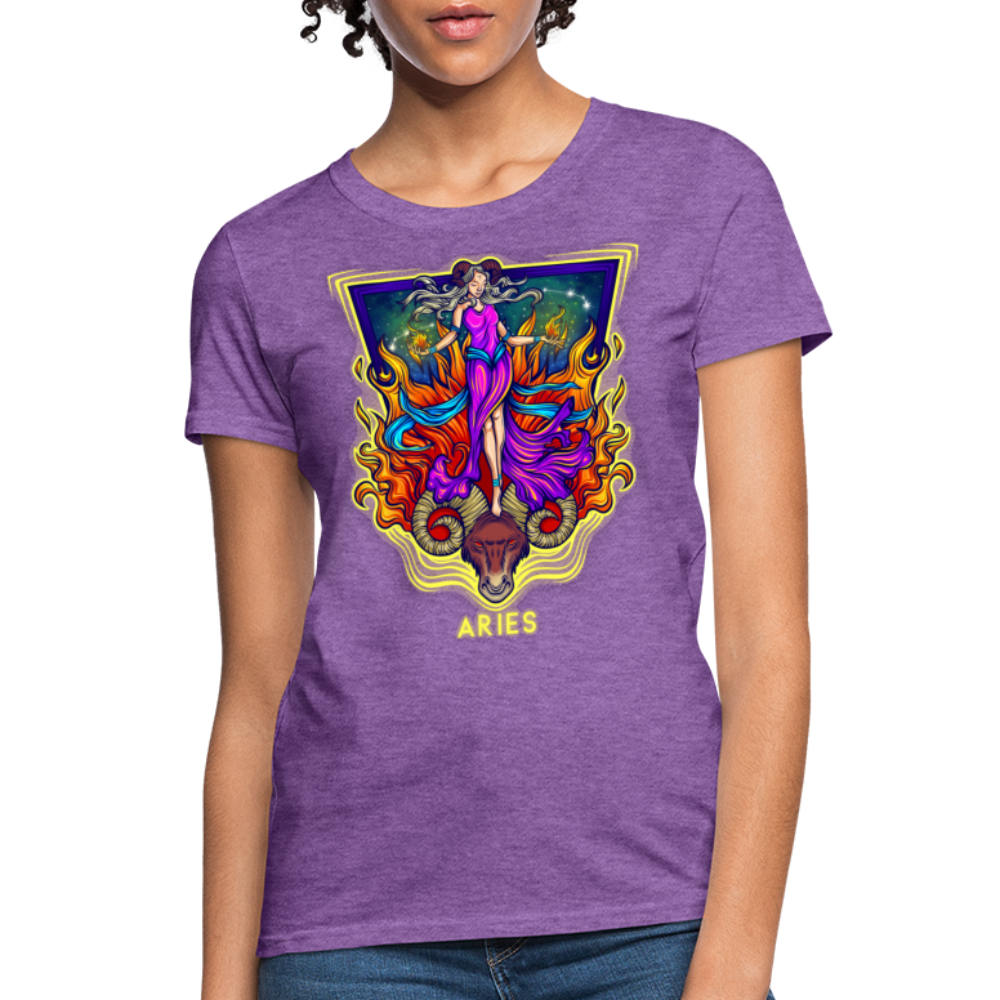 Women's Cosmic Aries Design T-Shirt - purple heather