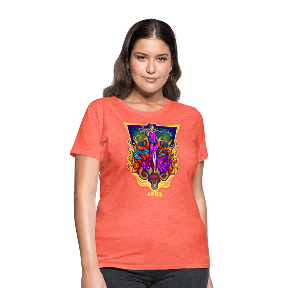 Women's Cosmic Aries Design T-Shirt - heather coral