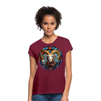 Thumbnail for Women's Mosaic Aries Relaxed Fit T-Shirt - burgundy