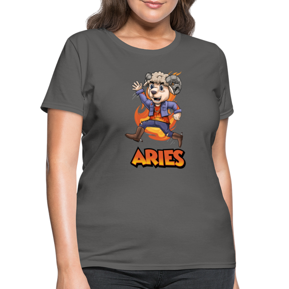 Women's Playful Aries T-Shirt - charcoal