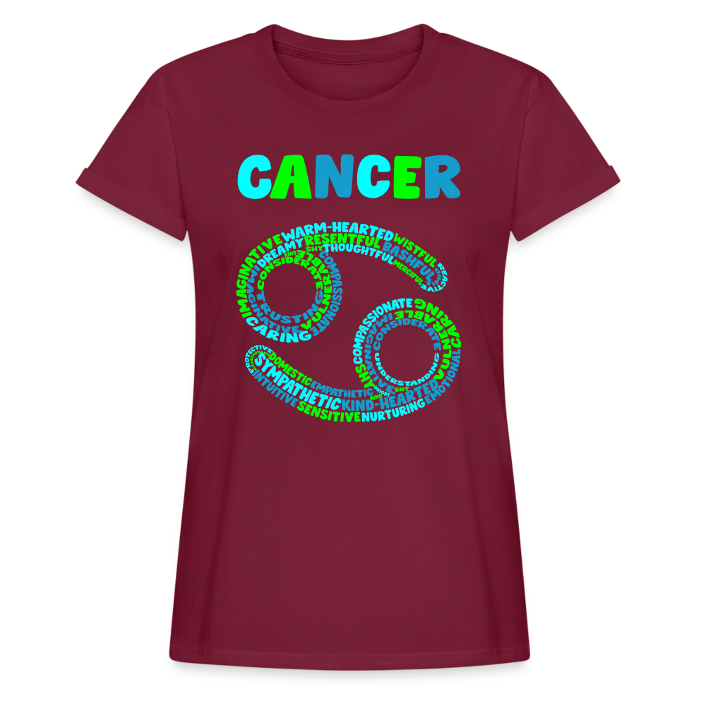 Women's Power Words Cancer Relaxed Fit T-Shirt - burgundy