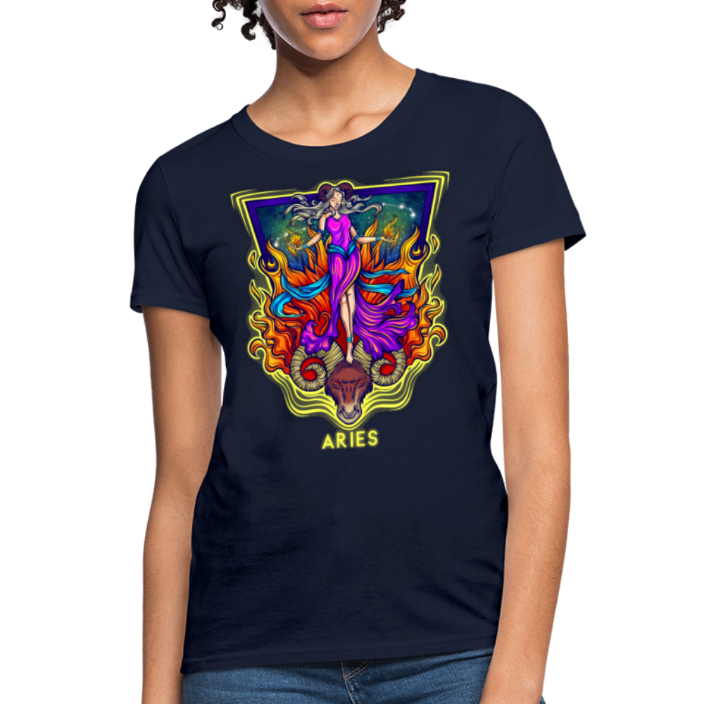 Women's Cosmic Aries Design T-Shirt - navy