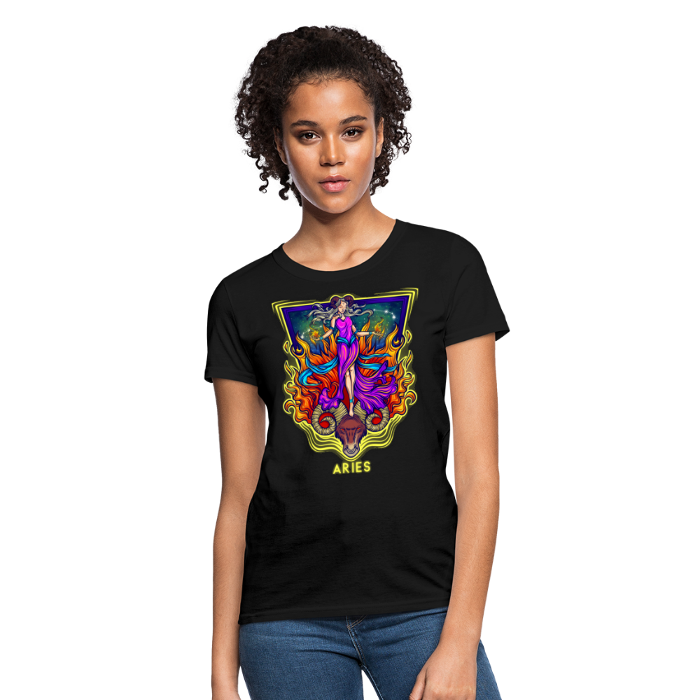 Women's Cosmic Aries Design T-Shirt - black