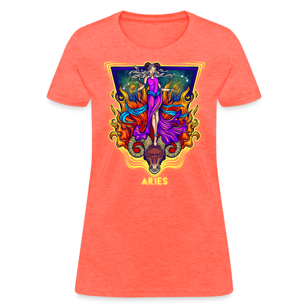 Women's Cosmic Aries Design T-Shirt - heather coral