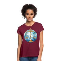 Thumbnail for Women's Mythical Libra Relaxed Fit T-Shirt - burgundy