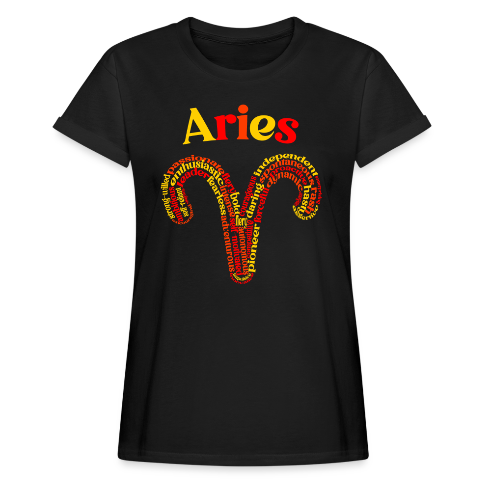 Women's Power Words Aries Relaxed Fit T-Shirt - black