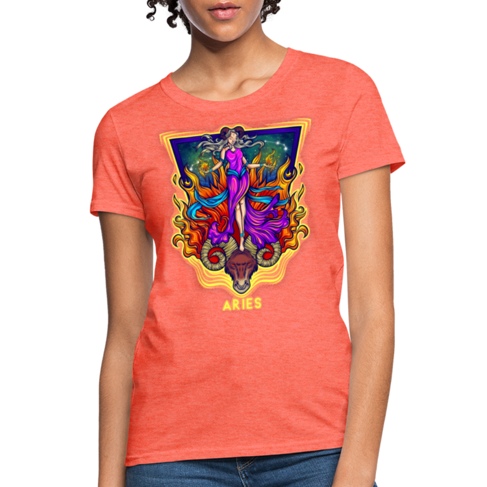 Women's Cosmic Aries Design T-Shirt - heather coral