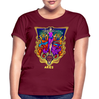 Thumbnail for Women's Cosmic Aries Relaxed Fit T-Shirt - burgundy