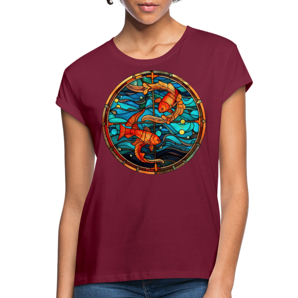 Women's Mosaic Pisces Relaxed Fit T-Shirt - burgundy