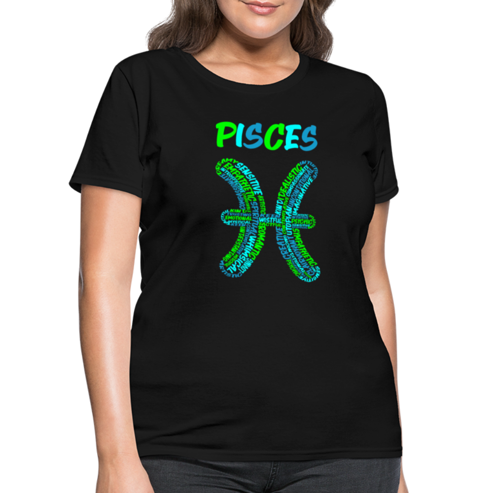 Women's Power Words Pisces T-Shirt - black