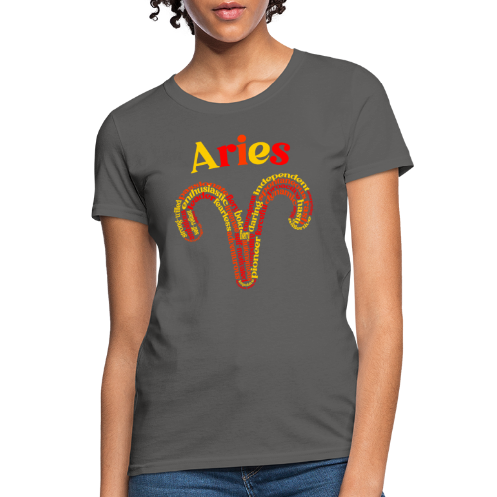 Women's Power Words Aries T-Shirt - charcoal