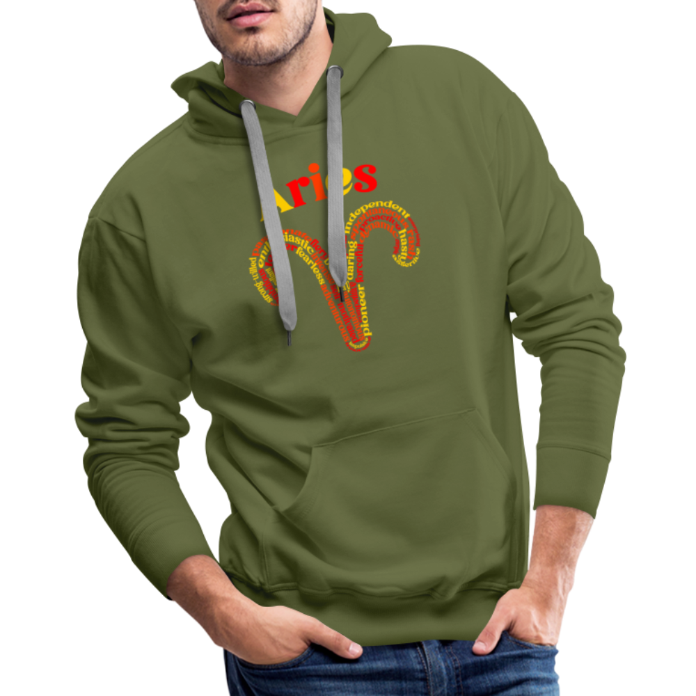 Men's Power Words Aries Premium Hoodie - olive green