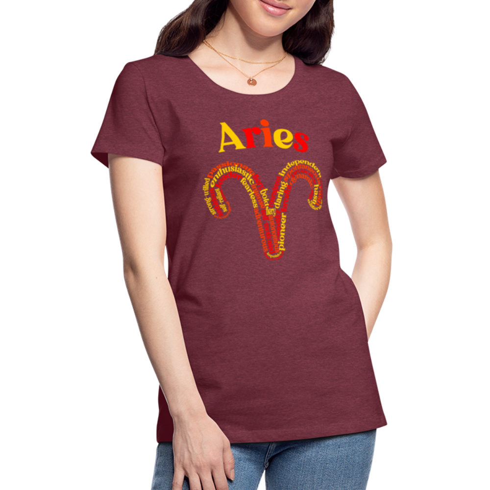 Women's Power Words Aries Premium T-Shirt - heather burgundy