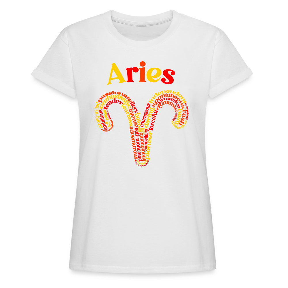 Women's Power Words Aries Relaxed Fit T-Shirt - white