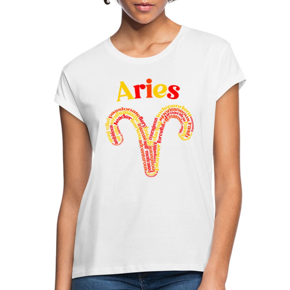 Women's Power Words Aries Relaxed Fit T-Shirt - white