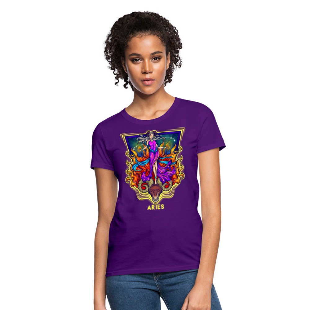 Women's Cosmic Aries Design T-Shirt - purple