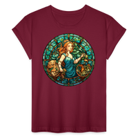 Thumbnail for Women's Mosaic Virgo Relaxed Fit T-Shirt - burgundy