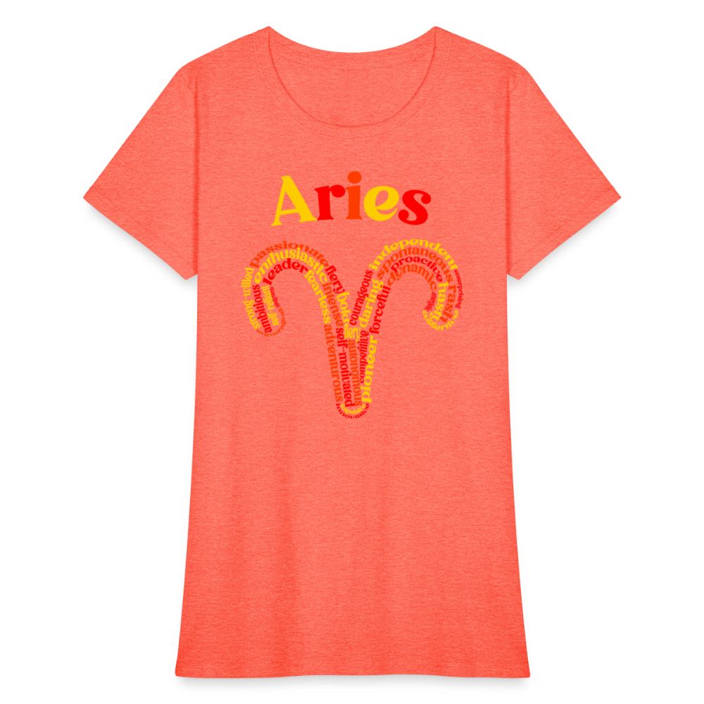 Women's Power Words Aries T-Shirt - heather coral