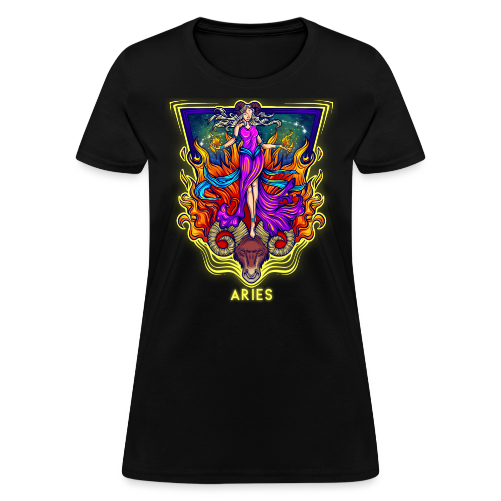 Women's Cosmic Aries Design T-Shirt - black