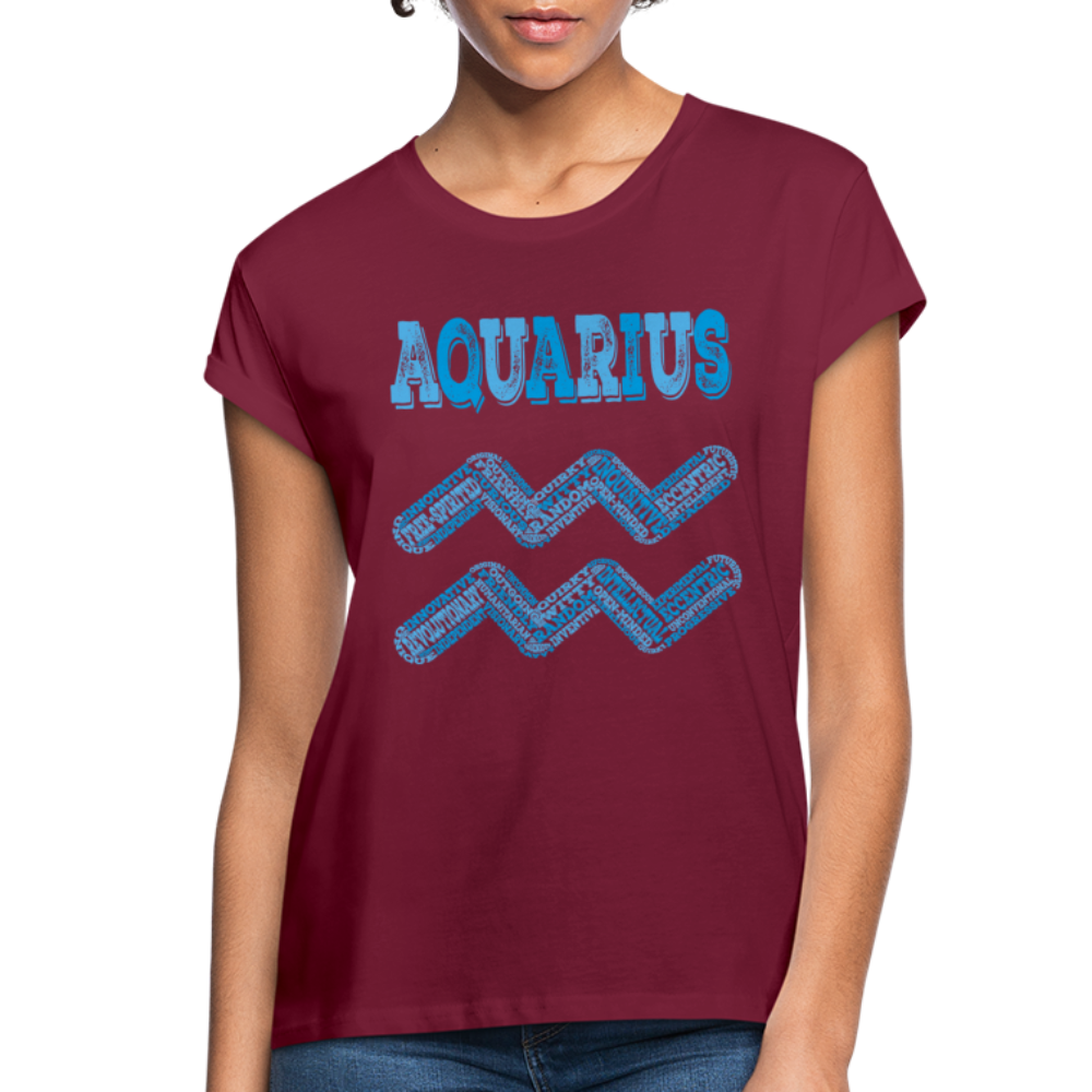 Women's Power Words Aquarius Relaxed Fit T-Shirt - burgundy