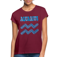 Thumbnail for Women's Power Words Aquarius Relaxed Fit T-Shirt - burgundy