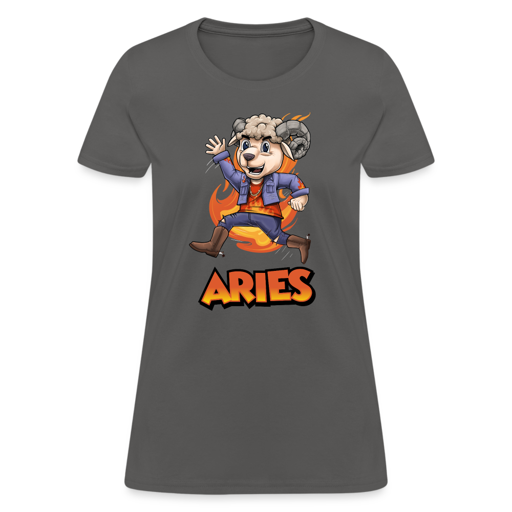 Women's Playful Aries T-Shirt - charcoal