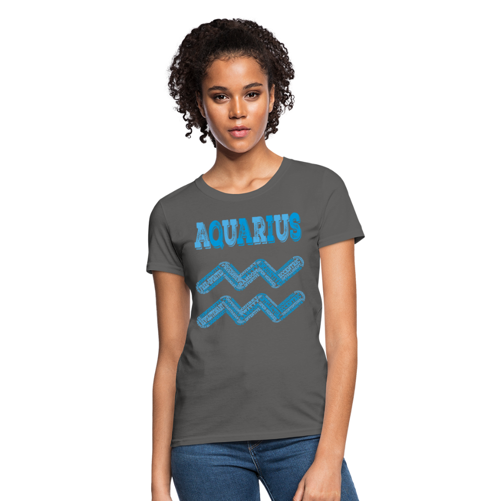 Women's Power Words Aquarius T-Shirt - charcoal