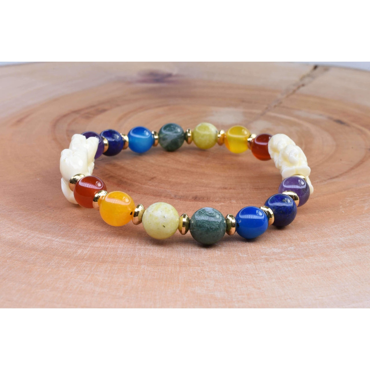 Genuine Chakra Bracelet with Natural Carved Elephant Shell Pearl - By Pink Box