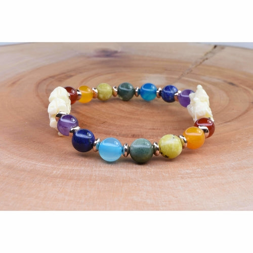 Genuine Chakra Bracelet with Natural Carved Elephant Shell Pearl - By Pink Box