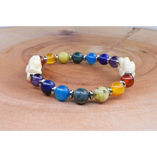 Genuine Chakra Bracelet with Natural Carved Elephant Shell Pearl - By Pink Box