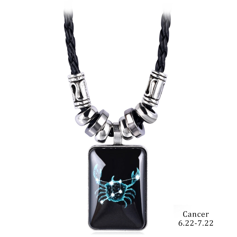 Astrology Necklace Charm Pendant  Galaxy Constellation Design 12 Zodiac Sign Horoscope for Women Men Resin Jewelry