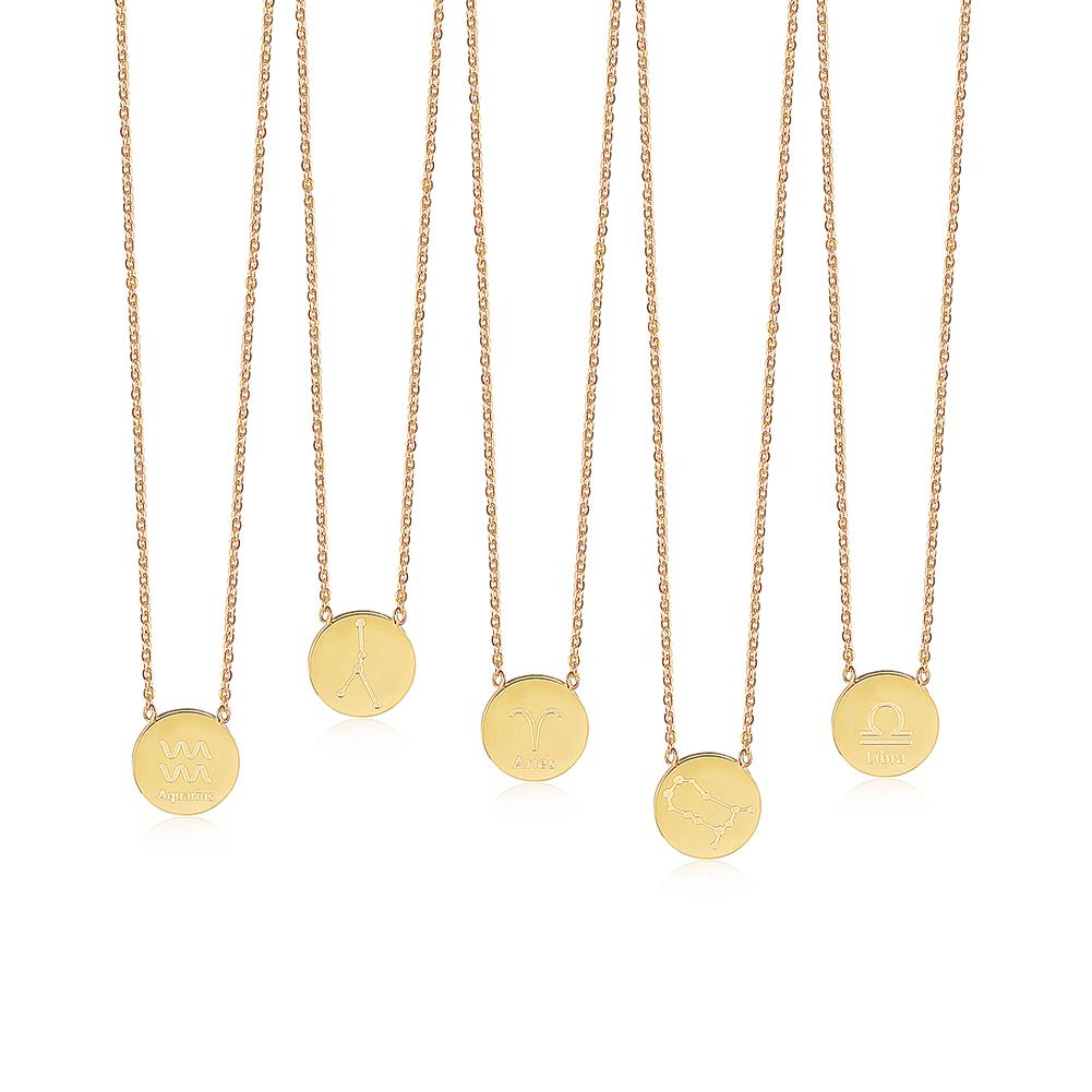 Glossy Gold Round Zodiac Necklace