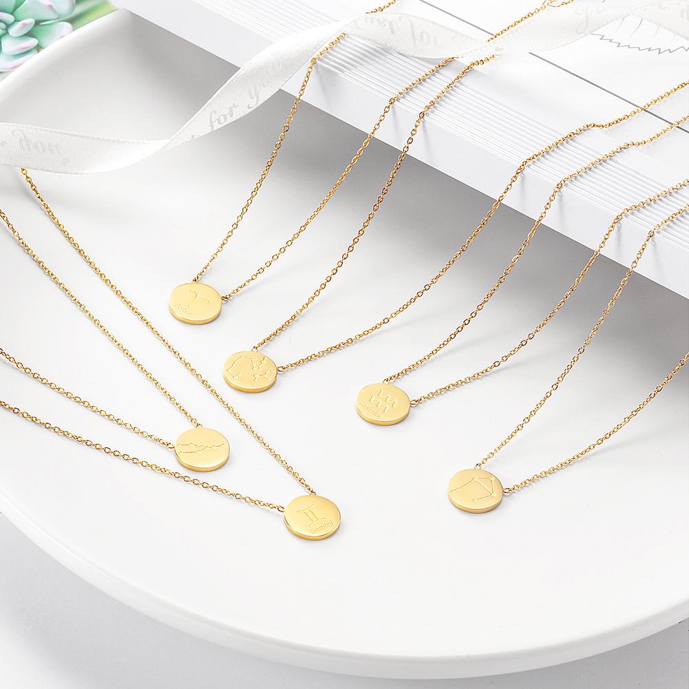 Glossy Gold Round Zodiac Necklace