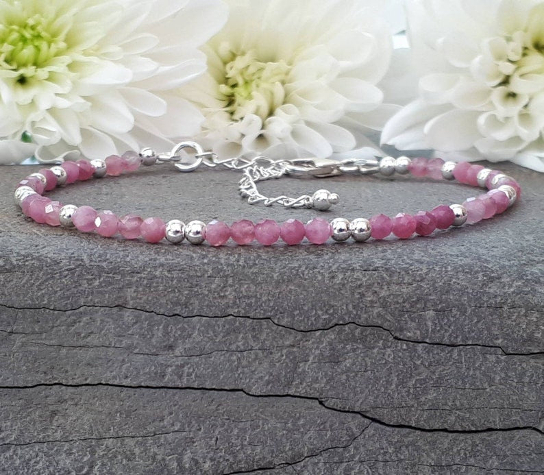 Pink Tourmaline Sterling Silver Bracelet