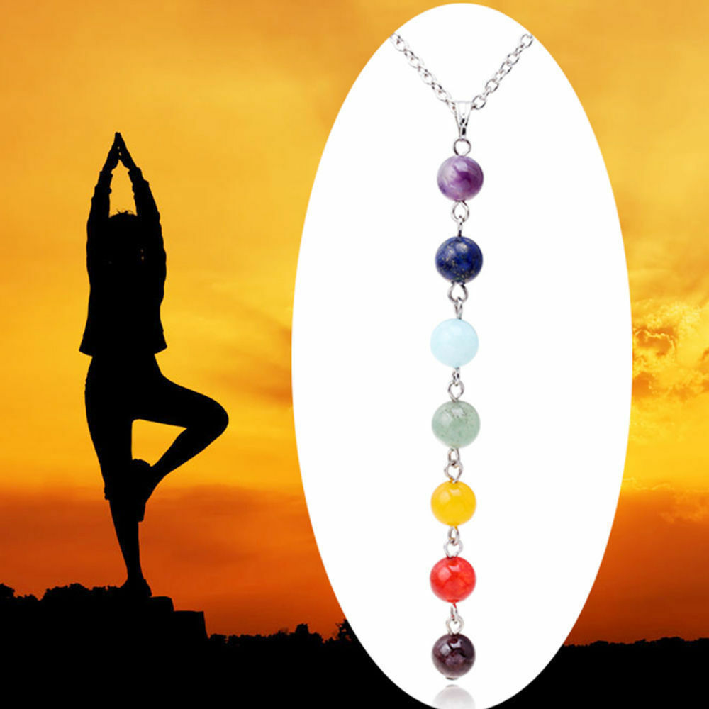 7 Chakra Gem Stone Beads Pendant Necklace Women Yoga Healing Balancing Maxi Chakra Choker Bracelet Bijoux Femme Jewelry Set