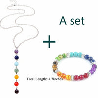 Thumbnail for 7 Chakra Gem Stone Beads Pendant Necklace Women Yoga Healing Balancing Maxi Chakra Choker Bracelet Bijoux Femme Jewelry Set