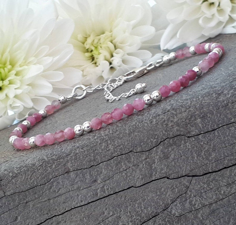 Pink Tourmaline Sterling Silver Bracelet