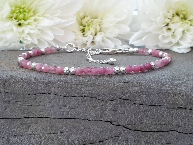 Pink Tourmaline Sterling Silver Bracelet