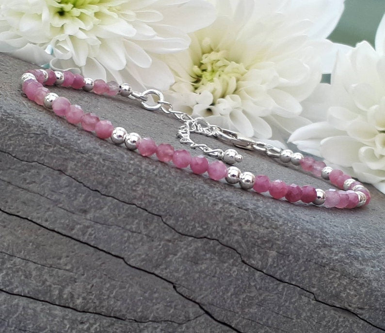 Pink Tourmaline Sterling Silver Bracelet