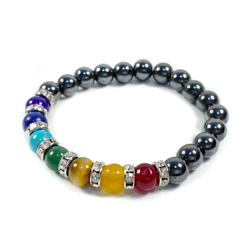 7 Chakra Bracelet with Hematite Stone Beads Healing Therapy Bracelet Women & Men