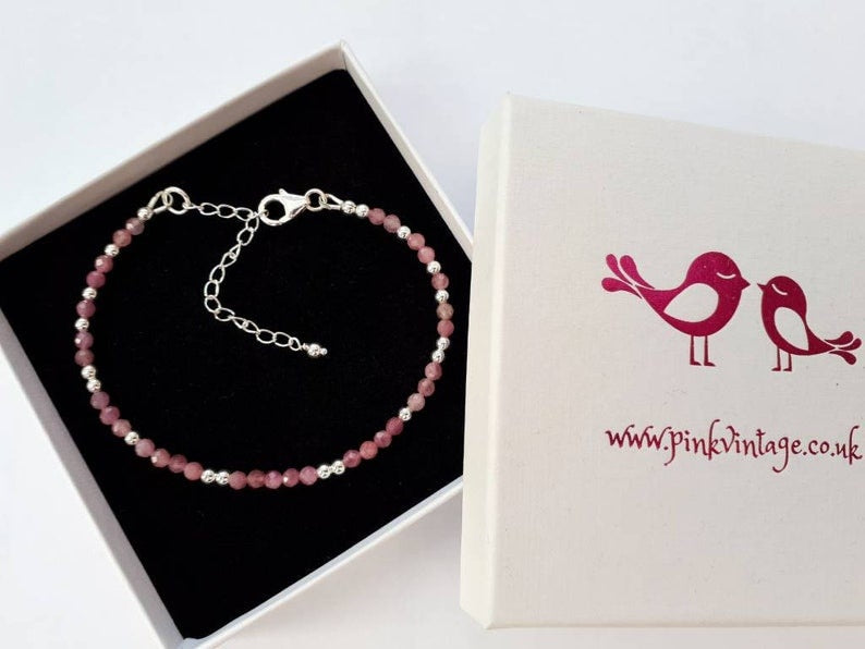 Pink Tourmaline Sterling Silver Bracelet