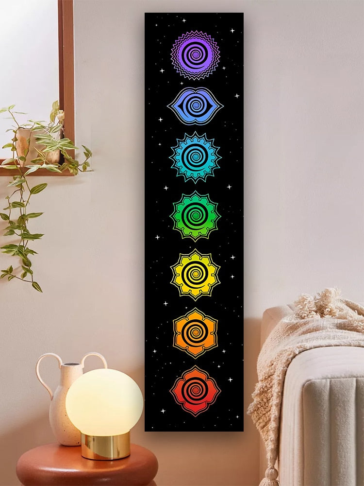 Rainbow Chakras Tapestry Buddhism Yoga Cosmic Energy Centers meditation Tapestries black Wall Hanging Bedroom Dorm Home Decor