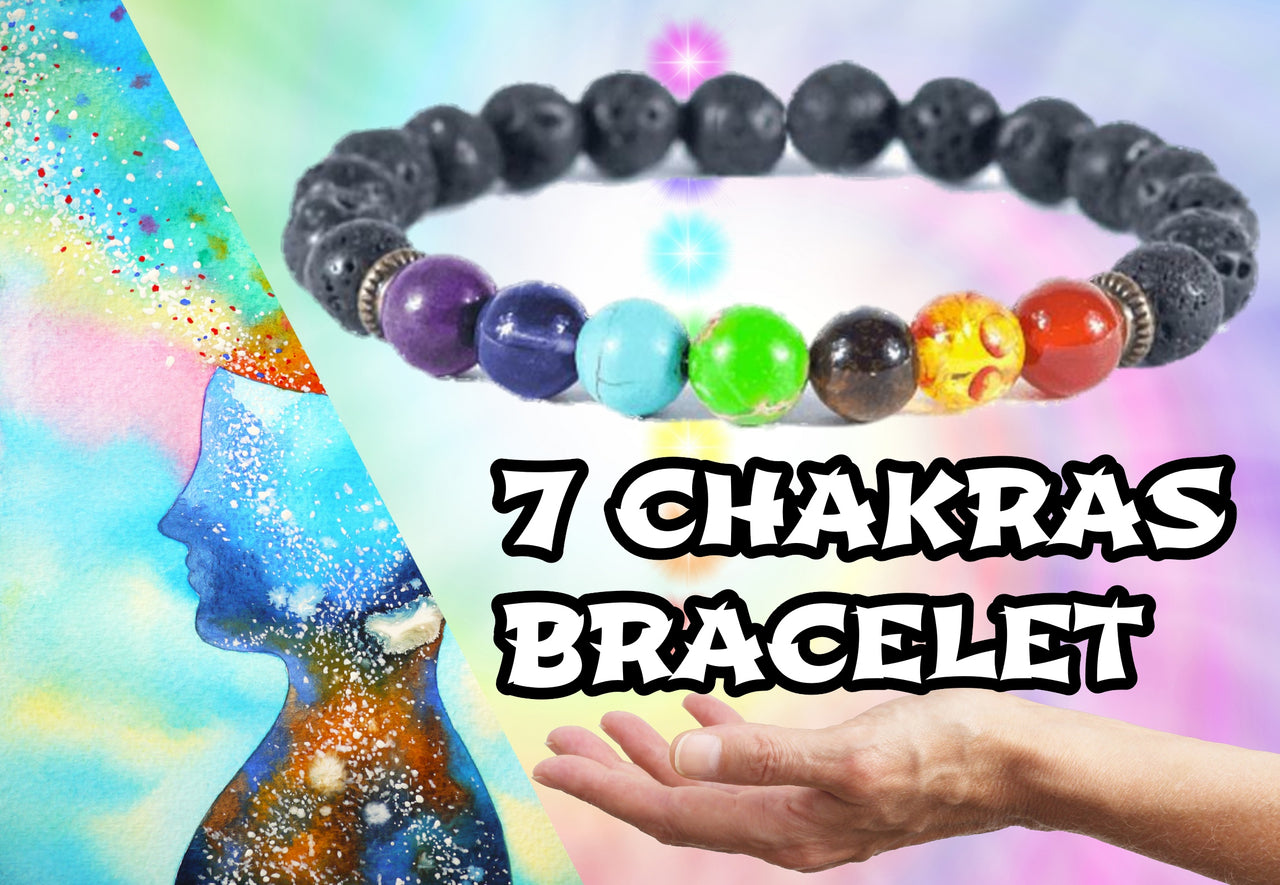 7 Chakra Healing Beaded Bracelet - Natural Lava Stone