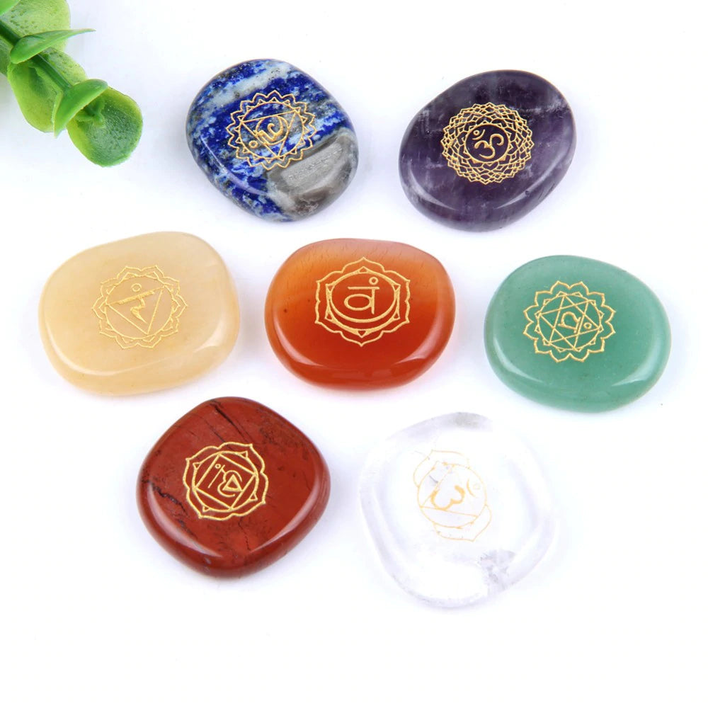 7 Chakra Stones Set Natural Palm Stone