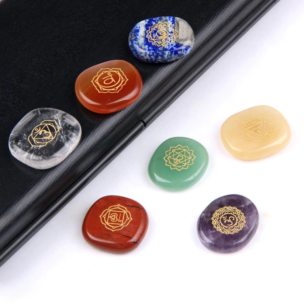 7 Chakra Stones Set Natural Palm Stone