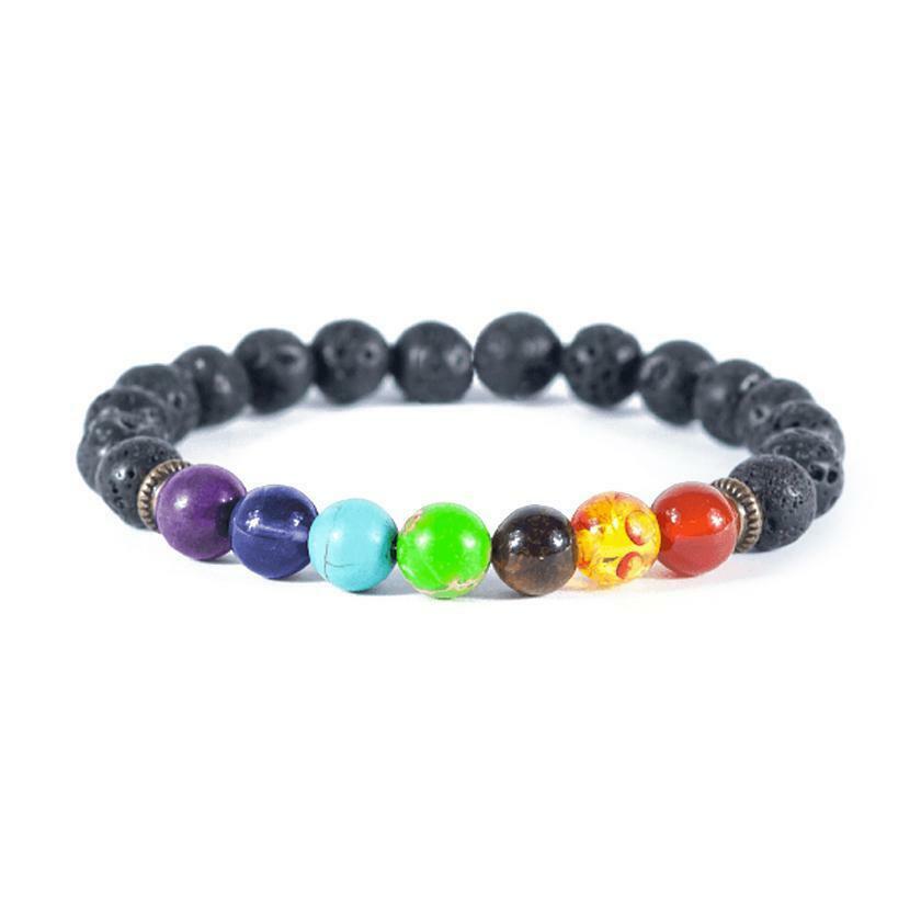 7 Chakra Healing Beaded Bracelet - Natural Lava Stone